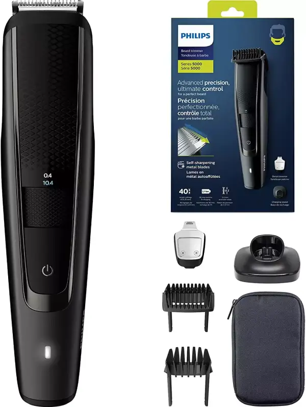 Barbero Philips Serie 5000 BT5515/15 con 40 posiciones de longitud, cuchillas autoafilables y resistente al agua. Barbero Philips Serie 5000 BT5515/15 con 40 posiciones de longitud, cuchillas autoafilables y resistente al agua.