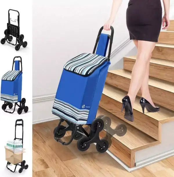 VOUNOT Carro de la Compra Plegable con 6 Ruedas para Subir Escaleras en Azul VOUNOT Carro de la Compra Plegable con 6 Ruedas para Subir Escaleras en Azul