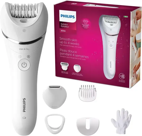 Depiladora Philips Series 8000 Wet & Dry con 6 accesorios (modelo BRE715/00) Depiladora Philips Series 8000 Wet & Dry con 6 accesorios (modelo BRE715/00)