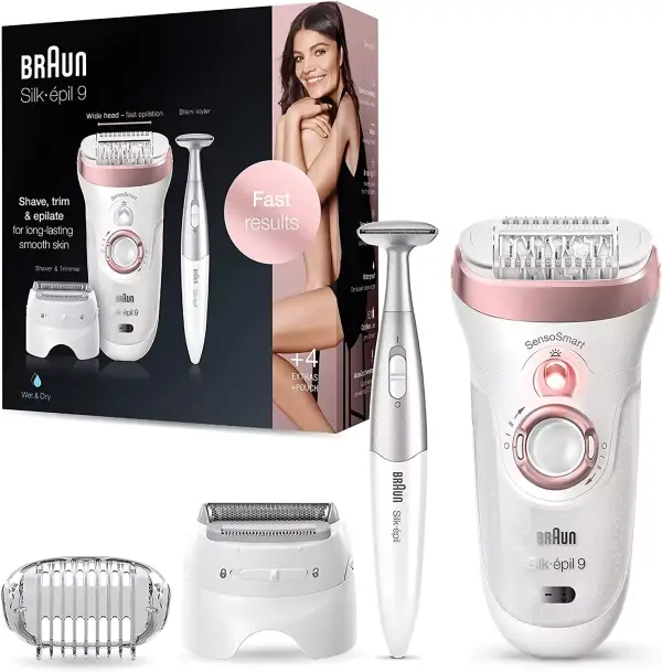 Kit de Depilación y Afeitado para Mujer Braun Silk-épil 9, con Masaje y Accesorios, Oro Rosa Kit de Depilación y Afeitado para Mujer Braun Silk-épil 9, con Masaje y Accesorios, Oro Rosa