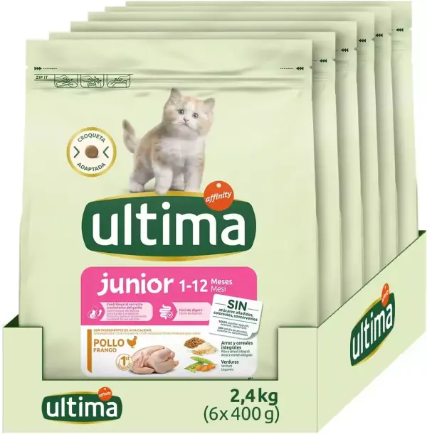 Pienso Gatos Junior Pollo 1-12 Meses, Pack 6x400g - 2.4 kg Pienso Gatos Junior Pollo 1-12 Meses, Pack 6x400g - 2.4 kg