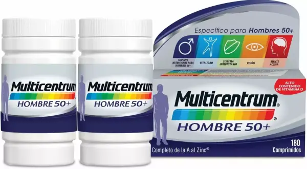 Multicentrum Hombre 50+ Complemento Alimenticio Multivitamínico 180 comprimidos, alto en Vitamina D, Sin Glúten. Multicentrum Hombre 50+ Complemento Alimenticio Multivitamínico 180 comprimidos, alto en Vitamina D, Sin Glúten.