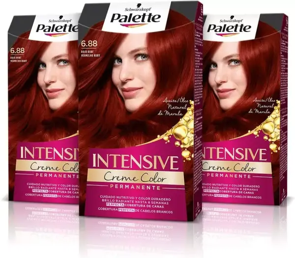 Tinte Schwarzkopf Palette Intensive con Marula y cobertura de canas perfecta en Rojo Rubí - 3 pack. Tinte Schwarzkopf Palette Intensive con Marula y cobertura de canas perfecta en Rojo Rubí - 3 pack.