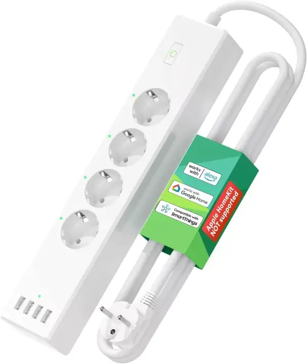 Regleta WiFi Inteligente 4 Tomas + 4 USB, Compatible con Alexa y Google Home, Función Temporizador, 1.8m Regleta WiFi Inteligente 4 Tomas + 4 USB, Compatible con Alexa y Google Home, Función Temporizador, 1.8m