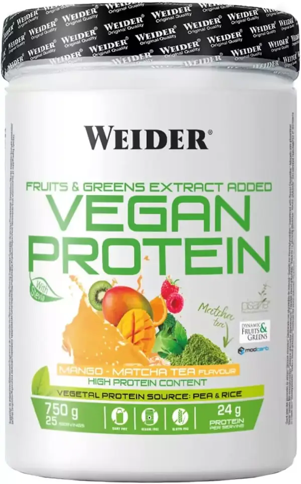 Proteína Vegana de Guisantes y Arroz, Sabor Mango Matcha (750 g) Proteína Vegana de Guisantes y Arroz, Sabor Mango Matcha (750 g)
