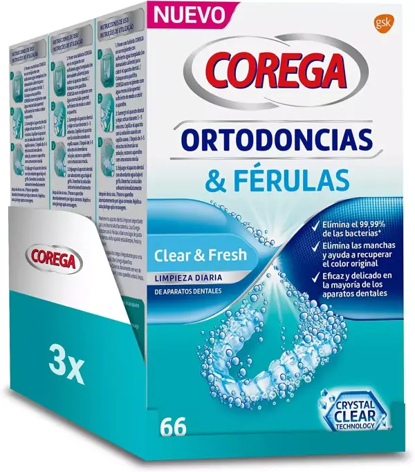 Corega Tabletas Limpiadoras para Férula y Ortodoncia, Limpieza Rápida y Fácil, 3 x 66 Tabletas. Corega Tabletas Limpiadoras para Férula y Ortodoncia, Limpieza Rápida y Fácil, 3 x 66 Tabletas.