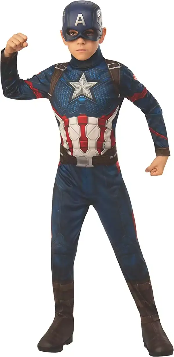 Disfraz Capitán América Endgame para niños con máscara y cubrebotas, oficial Marvel Disfraz Capitán América Endgame para niños con máscara y cubrebotas, oficial Marvel