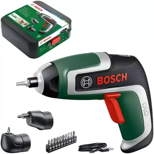 Bosch IXO: Atornillador compacto a batería con accesorios incluidos. Bosch IXO: Atornillador compacto a batería con accesorios incluidos.