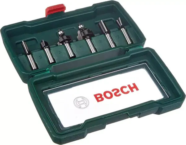 Set de 6 fresas de metal duro para fresadora Bosch, vástago 8mm. Set de 6 fresas de metal duro para fresadora Bosch, vástago 8mm.