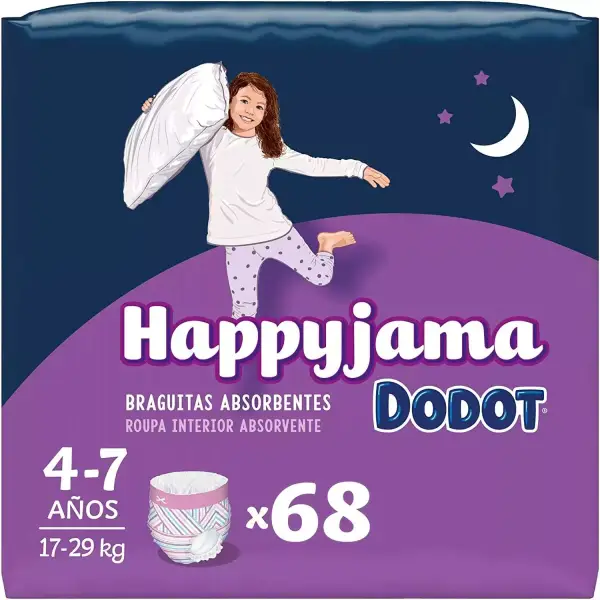 Pañales HappyJama para Niña 4-7 Años, Protección Anti-Fugas Nocturna, 68 Unidades Pañales HappyJama para Niña 4-7 Años, Protección Anti-Fugas Nocturna, 68 Unidades