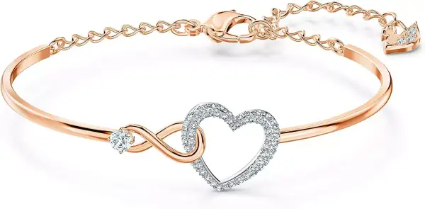 "Pulsera Swarovski Swa con Baño Oro Rosa, Símbolo Corazón e Infinito y Cristales Blancos" "Pulsera Swarovski Swa con Baño Oro Rosa, Símbolo Corazón e Infinito y Cristales Blancos"