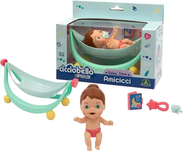 Muñeco bebé Amicicci Cicciobello, con hamaca y accesorios, ideal para niños de 3 años. Muñeco bebé Amicicci Cicciobello, con hamaca y accesorios, ideal para niños de 3 años.
