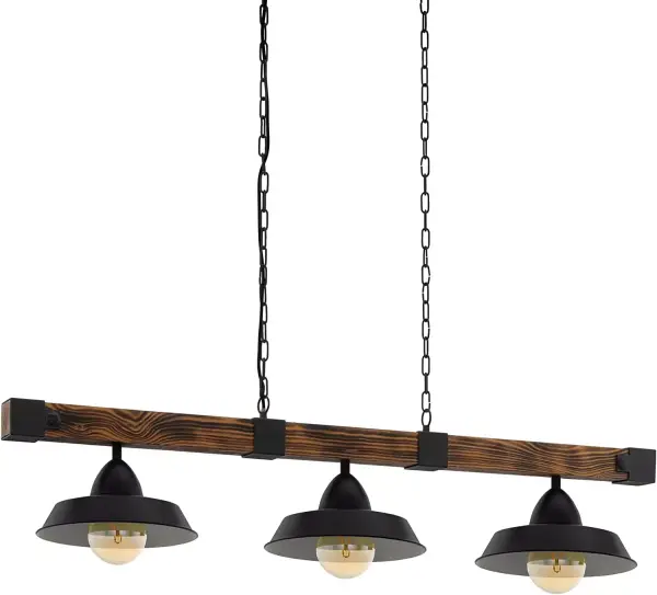 Lámpara colgante EGLO OLDBURY: vintage e industrial, acero y madera, 3 bombillas, L 118 cm Lámpara colgante EGLO OLDBURY: vintage e industrial, acero y madera, 3 bombillas, L 118 cm