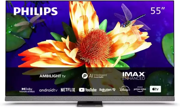 Philips 55OLED907: Televisor 4K OLED+ 55" con Ambilight, HDR10+, Dolby Vision, Atmos y Android TV. Philips 55OLED907: Televisor 4K OLED+ 55" con Ambilight, HDR10+, Dolby Vision, Atmos y Android TV.