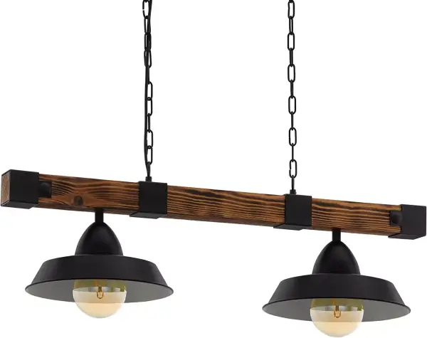 "EGLO OLDBURY: Lámpara colgante vintage con 2 bombillas industrial, acero y madera, negro/marrón, E27, L 86 cm" "EGLO OLDBURY: Lámpara colgante vintage con 2 bombillas industrial, acero y madera, negro/marrón, E27, L 86 cm"