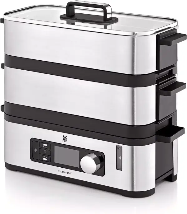 Vaporera WMF Kitchenminis con 2 zonas de cocción y 900W de potencia, capacidad de 4.3L y acabados de acero inoxidable. Vaporera WMF Kitchenminis con 2 zonas de cocción y 900W de potencia, capacidad de 4.3L y acabados de acero inoxidable.
