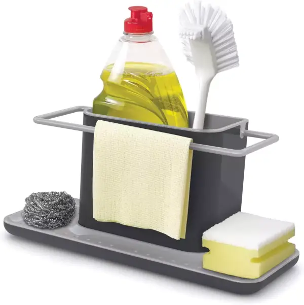 Organizador de fregadero con desagüe, soporte y espacio para limpieza (gris) Organizador de fregadero con desagüe, soporte y espacio para limpieza (gris)