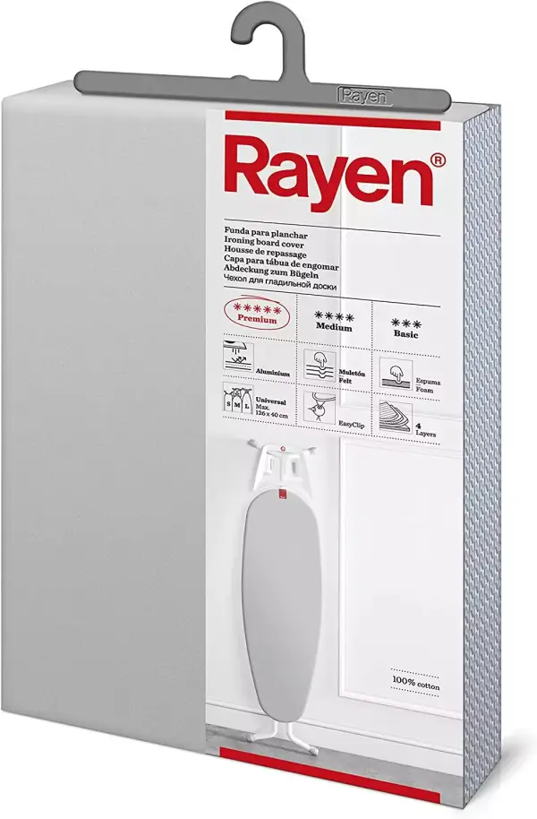 Funda Tabla de Planchar Rayen | Ajustable, EasyClip, 4 capas, Gama Premium | 130x47 cm | Gris Claro Funda Tabla de Planchar Rayen | Ajustable, EasyClip, 4 capas, Gama Premium | 130x47 cm | Gris Claro