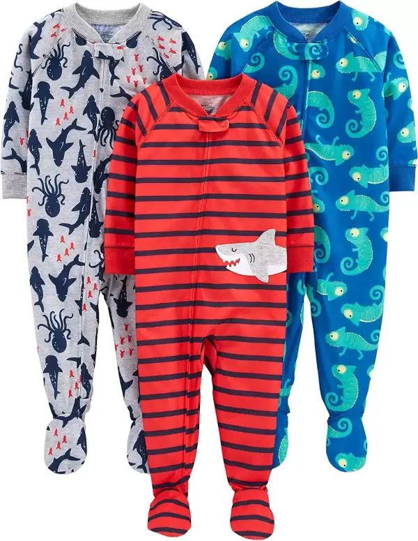 "Pack de 3 pijamas de tiburón y rayas para bebé niño de 6-9 meses" "Pack de 3 pijamas de tiburón y rayas para bebé niño de 6-9 meses"