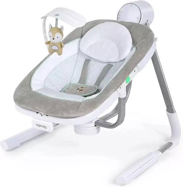 Compacto Columpio Portátil con 16 Melodías y 3 Direcciones de Balanceo, Hasta 9 kg Compacto Columpio Portátil con 16 Melodías y 3 Direcciones de Balanceo, Hasta 9 kg