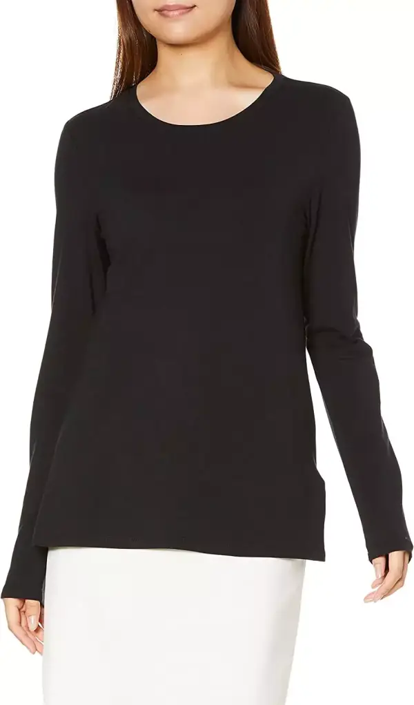 Camiseta de Cuello Caja, Manga Larga y Ajuste Clásico en Talla Grande - Mujer, Negro, XL en Amazon Essentials Camiseta de Cuello Caja, Manga Larga y Ajuste Clásico en Talla Grande - Mujer, Negro, XL en Amazon Essentials