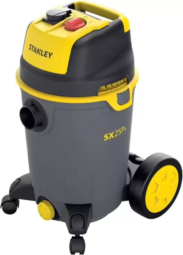 Aspirador multiuso Stanley de sólidos y líquidos (1200 W, 25 l) con toma para herramientas eléctricas. Aspirador multiuso Stanley de sólidos y líquidos (1200 W, 25 l) con toma para herramientas eléctricas.