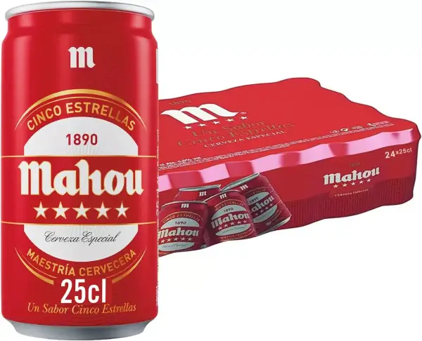 Mahou 5 Estrellas: Cerveza Dorada Especial, 24 Latas x 25 cl, 5,5% Alc. Mahou 5 Estrellas: Cerveza Dorada Especial, 24 Latas x 25 cl, 5,5% Alc.