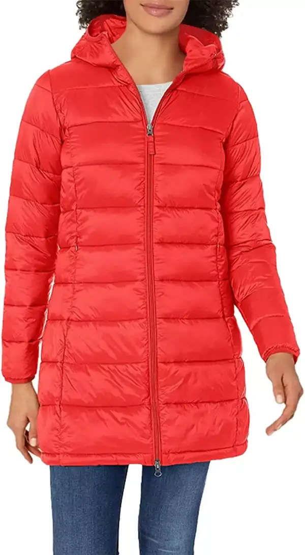 Abrigo acolchado ligero resistente agua capucha tallas grandes Mujer Rojo Amazon Essentials Abrigo acolchado ligero resistente agua capucha tallas grandes Mujer Rojo Amazon Essentials