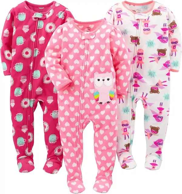 Pijama con Pies de Forro Polar de Ajuste Holgado Niña, Pack de 3, 4 años Pijama con Pies de Forro Polar de Ajuste Holgado Niña, Pack de 3, 4 años