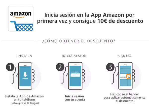 10€ de dto. (Cuentas Seleccionadas 1er inicio desde App) en Amazon 10€ de dto. (Cuentas Seleccionadas 1er inicio desde App) en Amazon