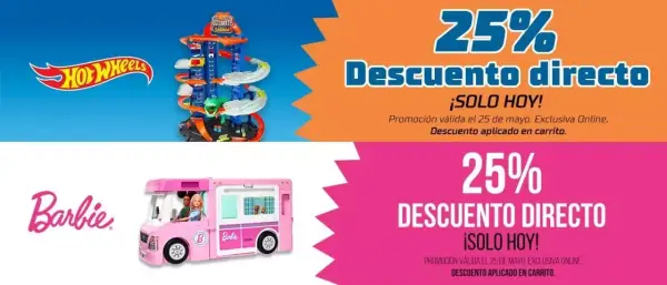 25% de descuento en Hot Wheels y Barbie 25% de descuento en Hot Wheels y Barbie
