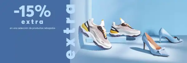 Hasta 70% de Dto. + 15% EXTRA en Selección de Zapatos y Accesorios Hasta 70% de Dto. + 15% EXTRA en Selección de Zapatos y Accesorios