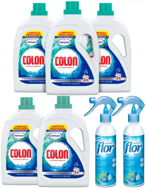 5x Colon Nenuco 34 Lavados + 2x 345ml Flor Perfumador ropa 5x Colon Nenuco 34 Lavados + 2x 345ml Flor Perfumador ropa