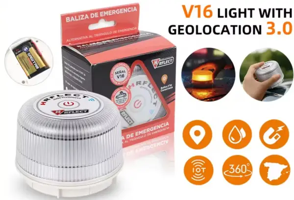 Luz de emergencia V16 DGT con geolocación SIM hasta 2038 Luz de emergencia V16 DGT con geolocación SIM hasta 2038