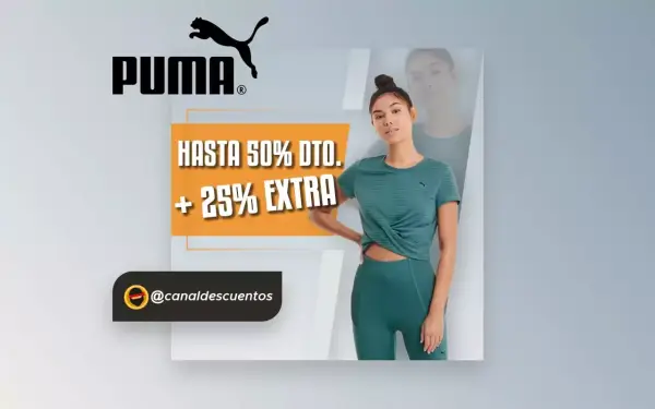 Hasta 50% de dto. + 25% EXTRA en todo Puma Hasta 50% de dto. + 25% EXTRA en todo Puma