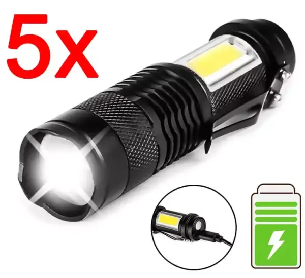 5x Mini Linterna LED recargable XPE + COB USB 5x Mini Linterna LED recargable XPE + COB USB
