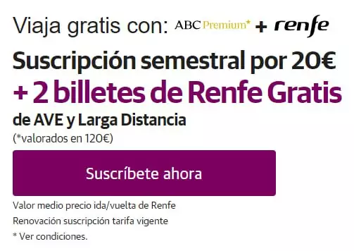 Suscripción 6 meses a ABC y 2 Billetes de Ave Suscripción 6 meses a ABC y 2 Billetes de Ave