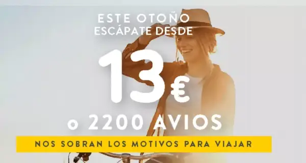 Escápate en otoño desde 13€ o 2200 avíos con Vueling Escápate en otoño desde 13€ o 2200 avíos con Vueling