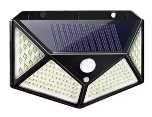 Foco 100 LEDs solar IP65 con sensor de movimiento Foco 100 LEDs solar IP65 con sensor de movimiento