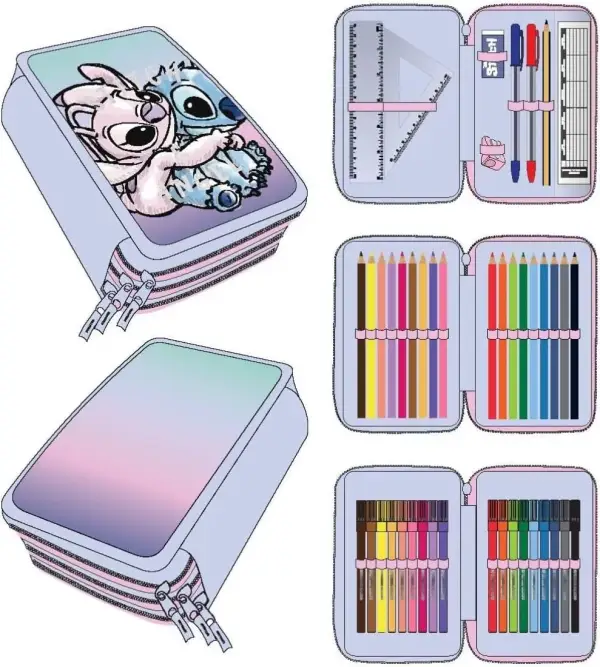 Estuche de 3 compartimentos de Stitch Estuche de 3 compartimentos de Stitch