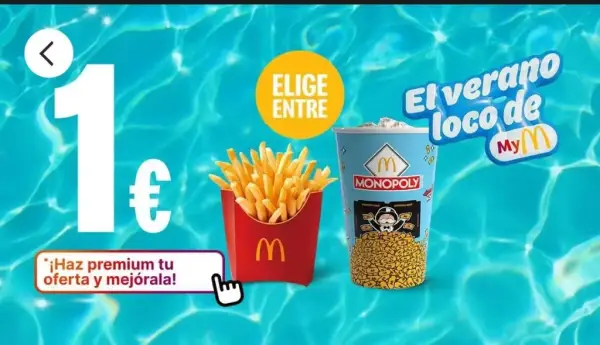 Refresco o patatas 1€ solo HOY en McDonald's Refresco o patatas 1€ solo HOY en McDonald's