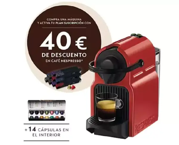 Cafetera Krups Nespresso Inissia + 40€ en café + 14 cápsulas Cafetera Krups Nespresso Inissia + 40€ en café + 14 cápsulas