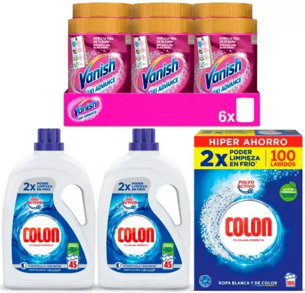 2x Colon Gel Activo + 6 Vanish Oxi Advance + Colon Polvo 5Kg 2x Colon Gel Activo + 6 Vanish Oxi Advance + Colon Polvo 5Kg