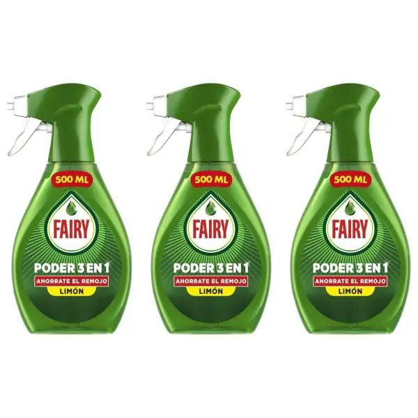 3x500ml Fairy Spray lavavajillas 3 en 1 limón 3x500ml Fairy Spray lavavajillas 3 en 1 limón