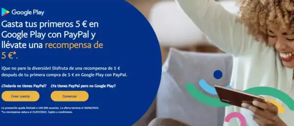 Gasta 5€ en Google Play con PayPal y llévate 5€ de recompensa Gasta 5€ en Google Play con PayPal y llévate 5€ de recompensa