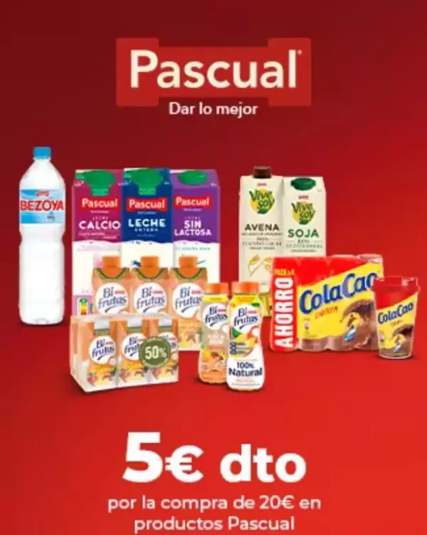 5€ de Dto. por compra mínima de 20€ en productos Pascual DIA 5€ de Dto. por compra mínima de 20€ en productos Pascual DIA