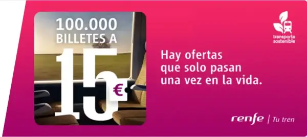 100.000 billetes a 15 € en trenes Ave, Alvia, Euromed e Intercity 100.000 billetes a 15 € en trenes Ave, Alvia, Euromed e Intercity