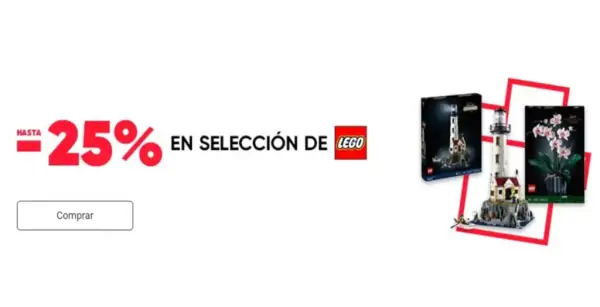 25% de Dto. en sets LEGO (Disney, Creator, City, Dots, Star Wars, entre otros) 25% de Dto. en sets LEGO (Disney, Creator, City, Dots, Star Wars, entre otros)