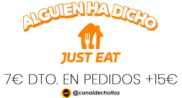 Cupón 7€ para pedidos de +15€ en Just Eat Cupón 7€ para pedidos de +15€ en Just Eat