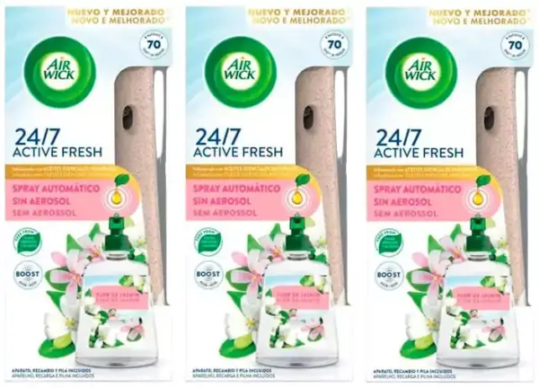 3x Aparato + Recambio Air Wick Active Fresh Spray Automatico 3x Aparato + Recambio Air Wick Active Fresh Spray Automatico